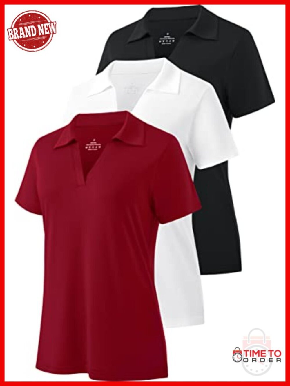 Women's Dry-Fit Golf Polo Shirt Short Sleeve V Neck Moisture Wicking Sports Top